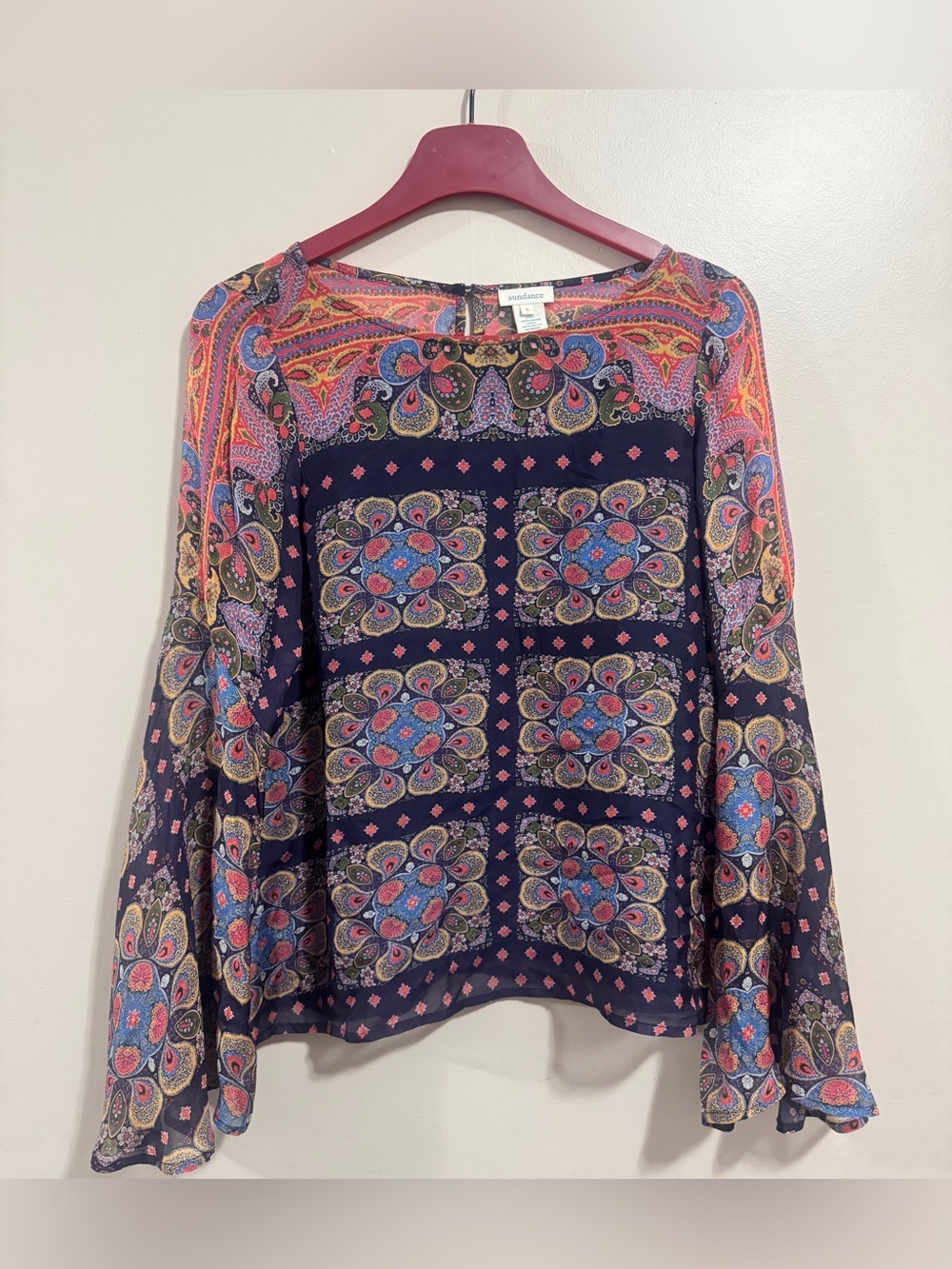 Sundance Boho Paisley Bell Sleeve Blouse Cottagecore Bohemian Festival Top Small
